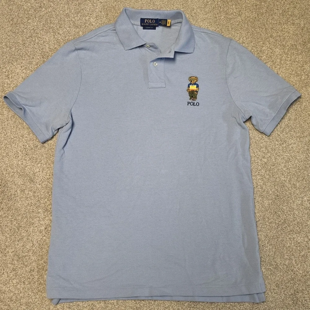 Polo Ralph Lauren Men's Blue Polo Bear Classic Fit Short Sleeve Polo Shirt (M)